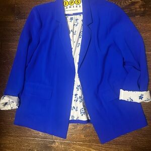 Skies Are Blue Neon Blazer Jacket Blue Open front Stitch Fix Career Wantable XL
